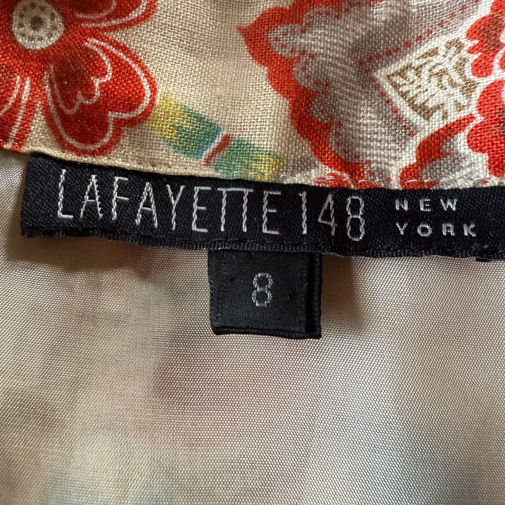 Lafayette 148 Linen Sash Belt Floral Wrap Dress Size 8 - Picture 2 of 8